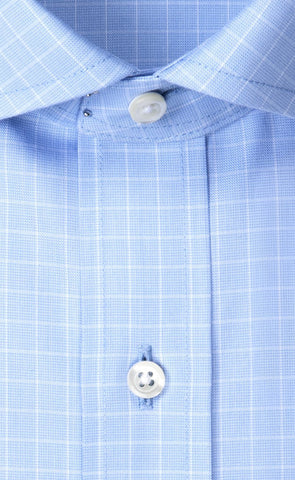 Classic Fit Light Blue Ground Check English Spread Collar Supima® Cotton Non - Iron Pinpoint Oxford Dress Shirt (B/T) - Wilkes & Riley, LLC