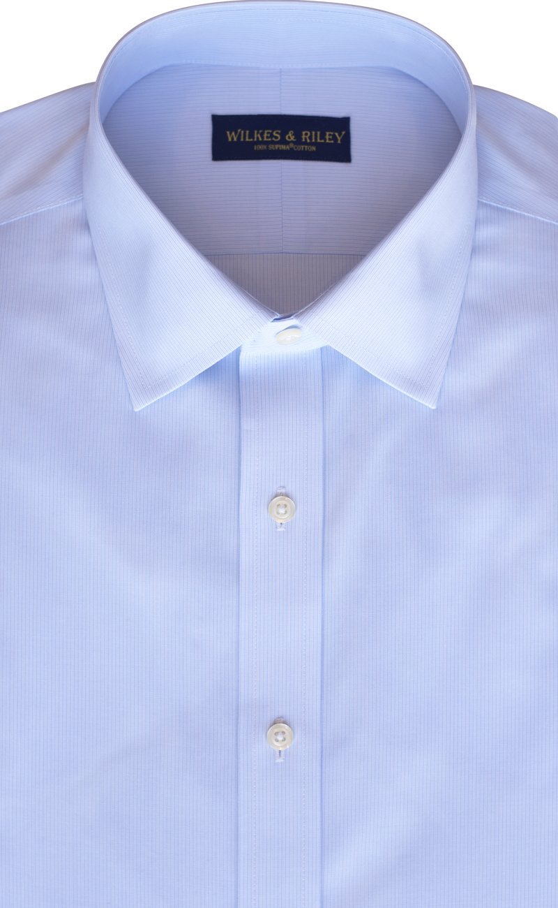 Classic Fit Light Blue Tonal Stripe Spread Collar Supima® Cotton Non - Iron broadcloth Dress Shirt (B/T) - Wilkes & Riley, LLC