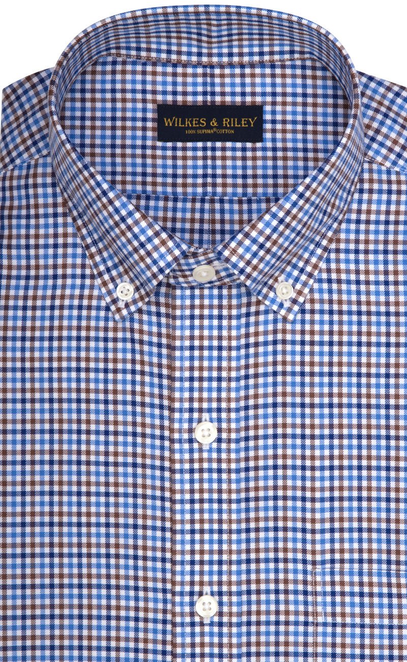Classic Fit Multi Color Check Button - Down Collar Supima® Cotton Twill Non - Iron Sport Shirt - Wilkes & Riley, LLC