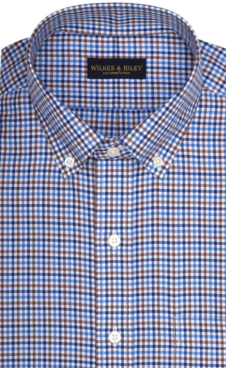 Classic Fit Multi Color Check Button - Down Collar Supima® Cotton Twill Non - Iron Sport Shirt (B/T) - Wilkes & Riley, LLC