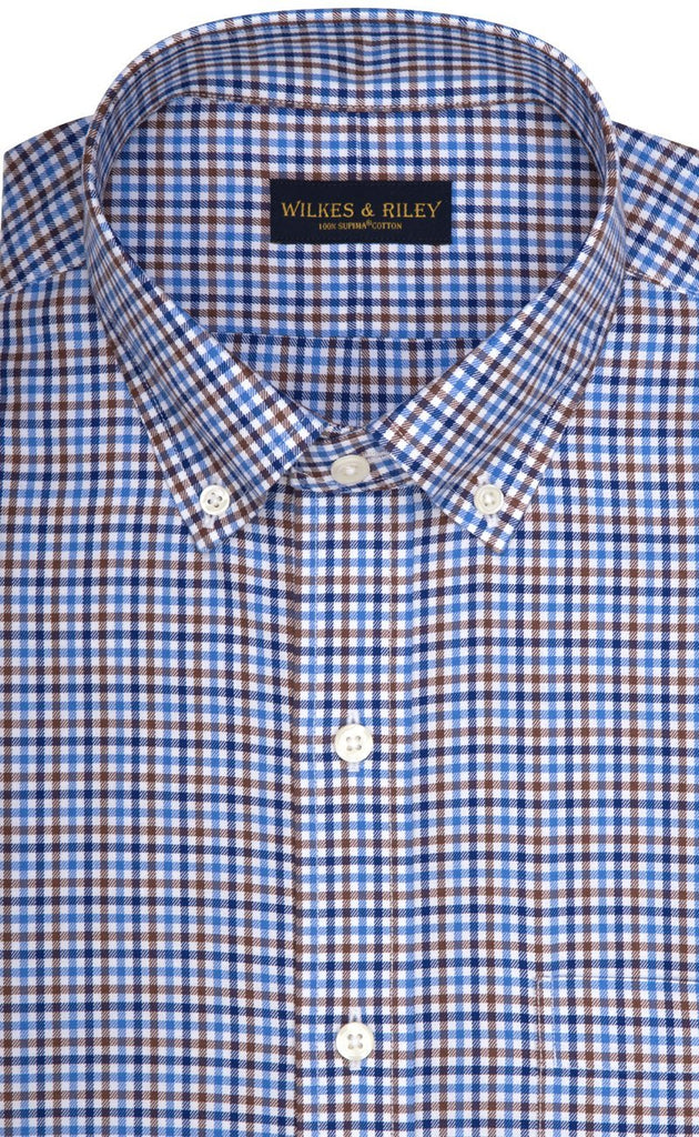 Classic Fit Multi Color Check Button - Down Collar Supima® Cotton Twill Non - Iron Sport Shirt (B/T) - Wilkes & Riley, LLC