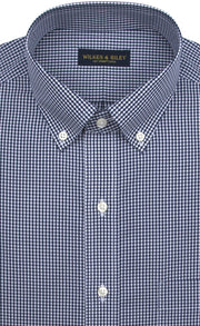 Classic Fit Navy Gingham Button - Down Collar Supima® Cotton Non - Iron Broadcloth Sport Shirt - Wilkes & Riley, LLC