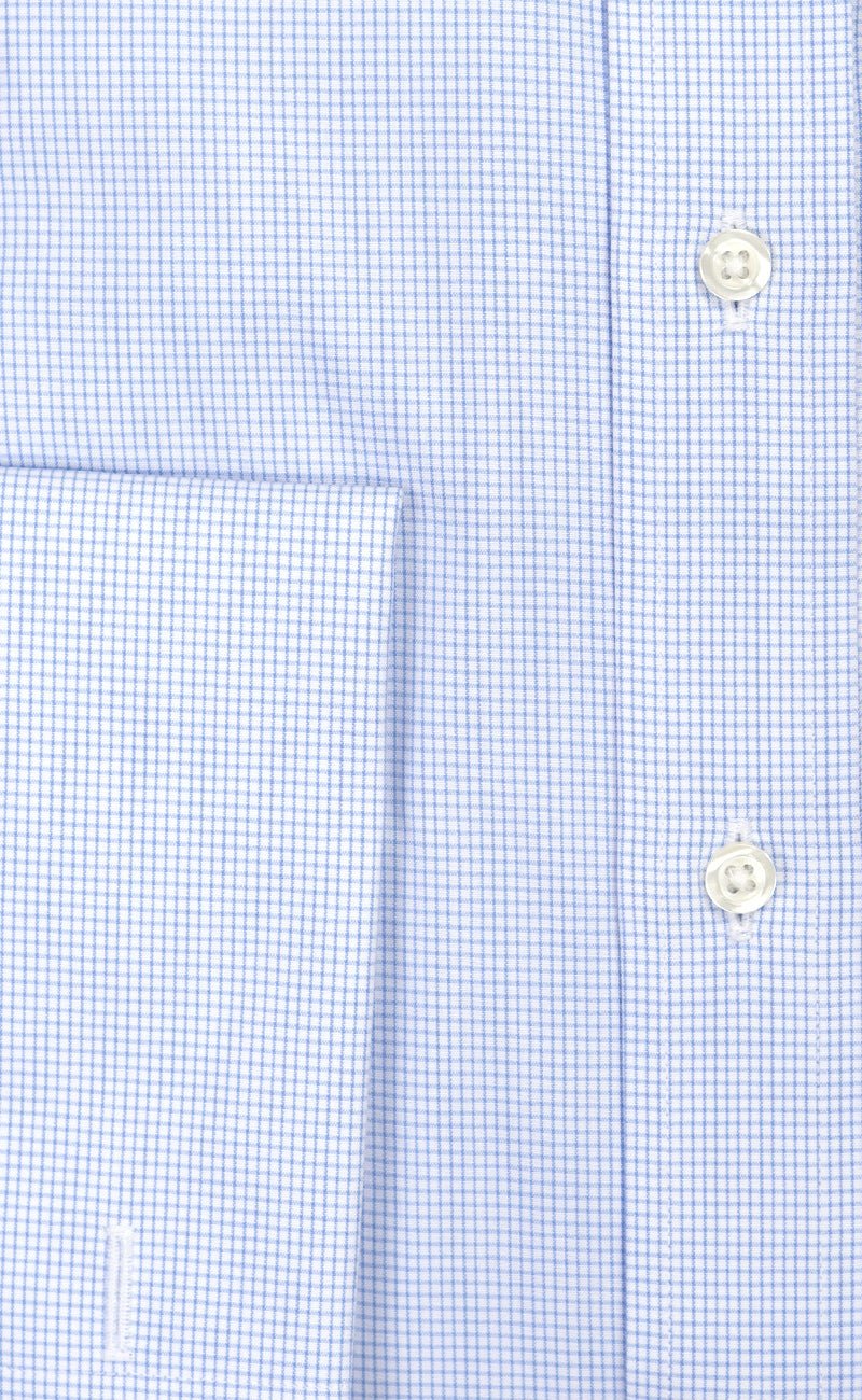 Classic Fit Non Iron Blue Micro Check English Spread Collar French Cuff Supima® Cotton Dress Shirt - Wilkes & Riley, LLC