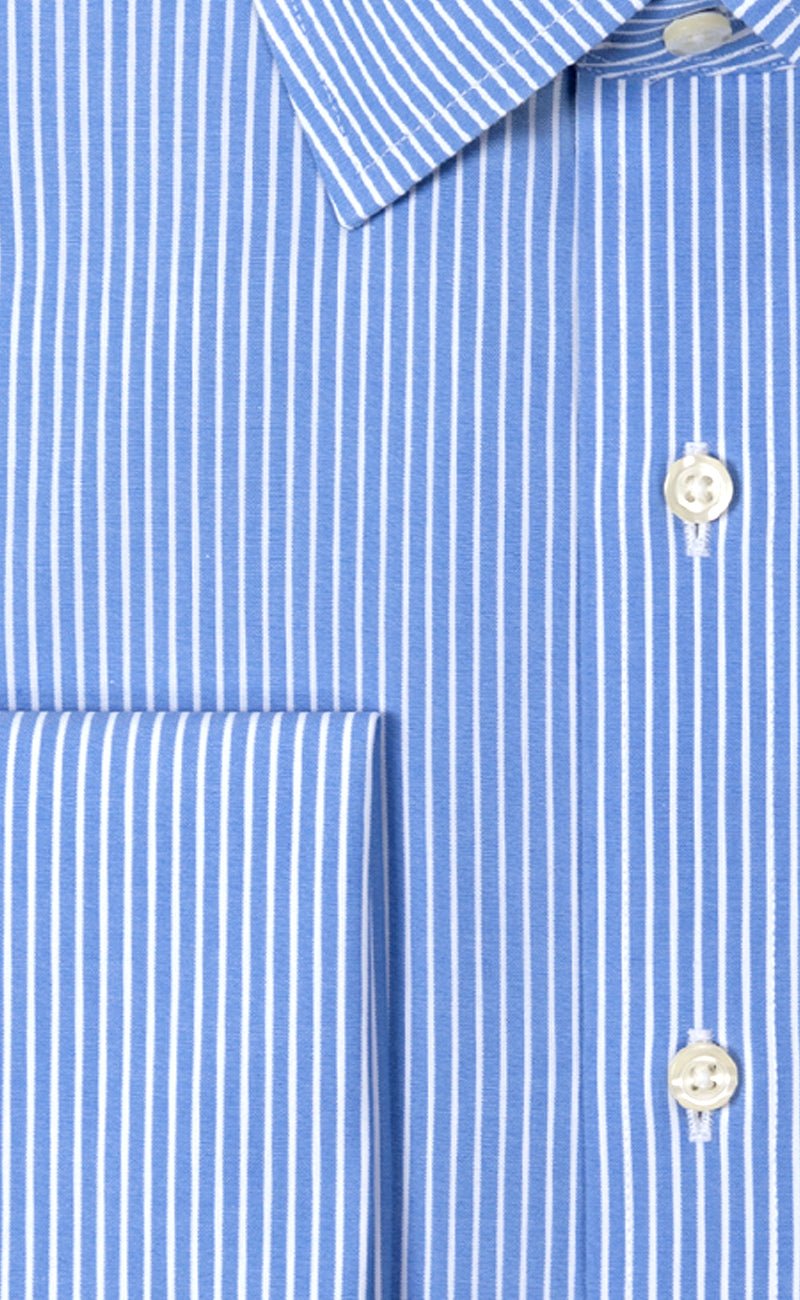 Classic Fit Non Iron Blue Reverse Stripe Spread Collar French Cuff Supima® Cotton Dress Shirt - Wilkes & Riley, LLC