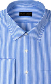 Classic Fit Non Iron Blue Reverse Stripe Spread Collar French Cuff Supima® Cotton Dress Shirt - Wilkes & Riley, LLC