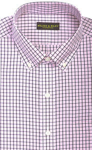 Classic Fit Pink / Navy check Button - Down Collar Supima® Non - Iron Cotton Broadcloth Sport Shirt - Wilkes & Riley, LLC