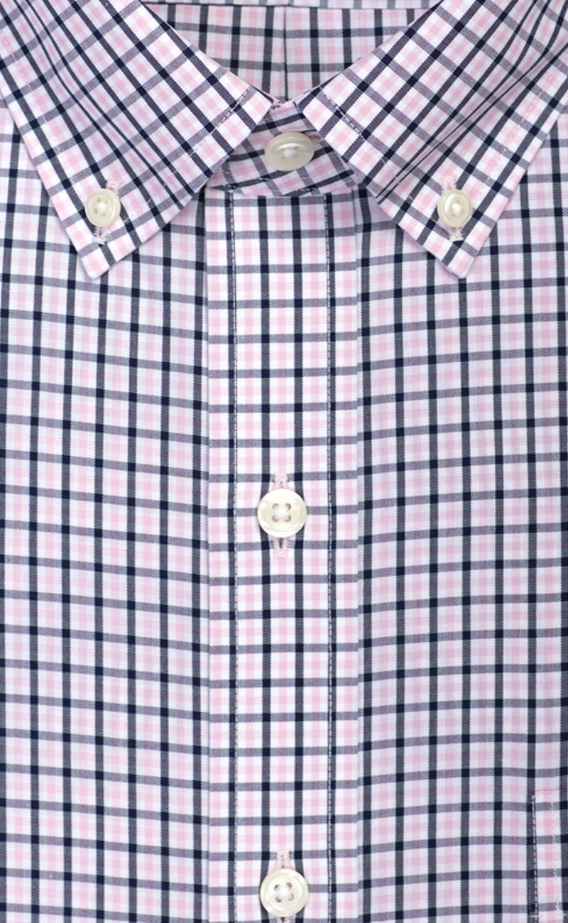 Classic Fit Pink / Navy check Button - Down Collar Supima® Non - Iron Cotton Broadcloth Sport Shirt (B/T) - Wilkes & Riley, LLC