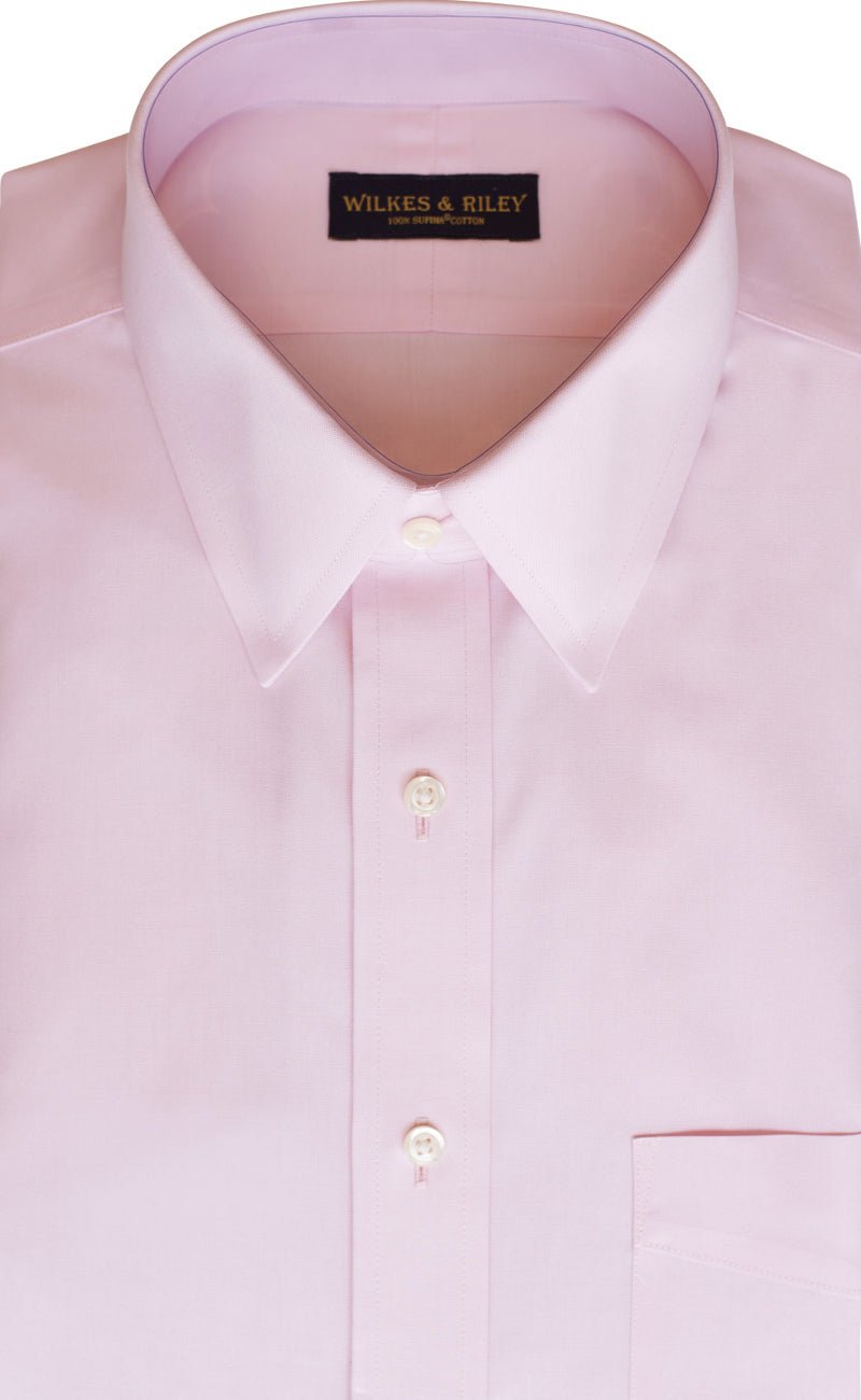 Classic Fit Pink Solid Point Collar Supima® Cotton Non - Iron Pinpoint Oxford Dress Shirt - Wilkes & Riley, LLC