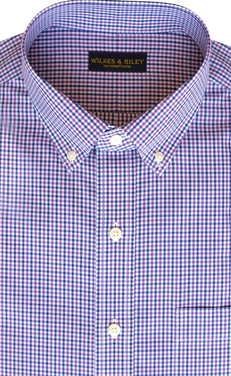 Classic Fit Purple / Blue Tattersall check Button - Down Collar Supima® Non - Iron Cotton Broadcloth Sport Shirt (B/T) - Wilkes & Riley, LLC