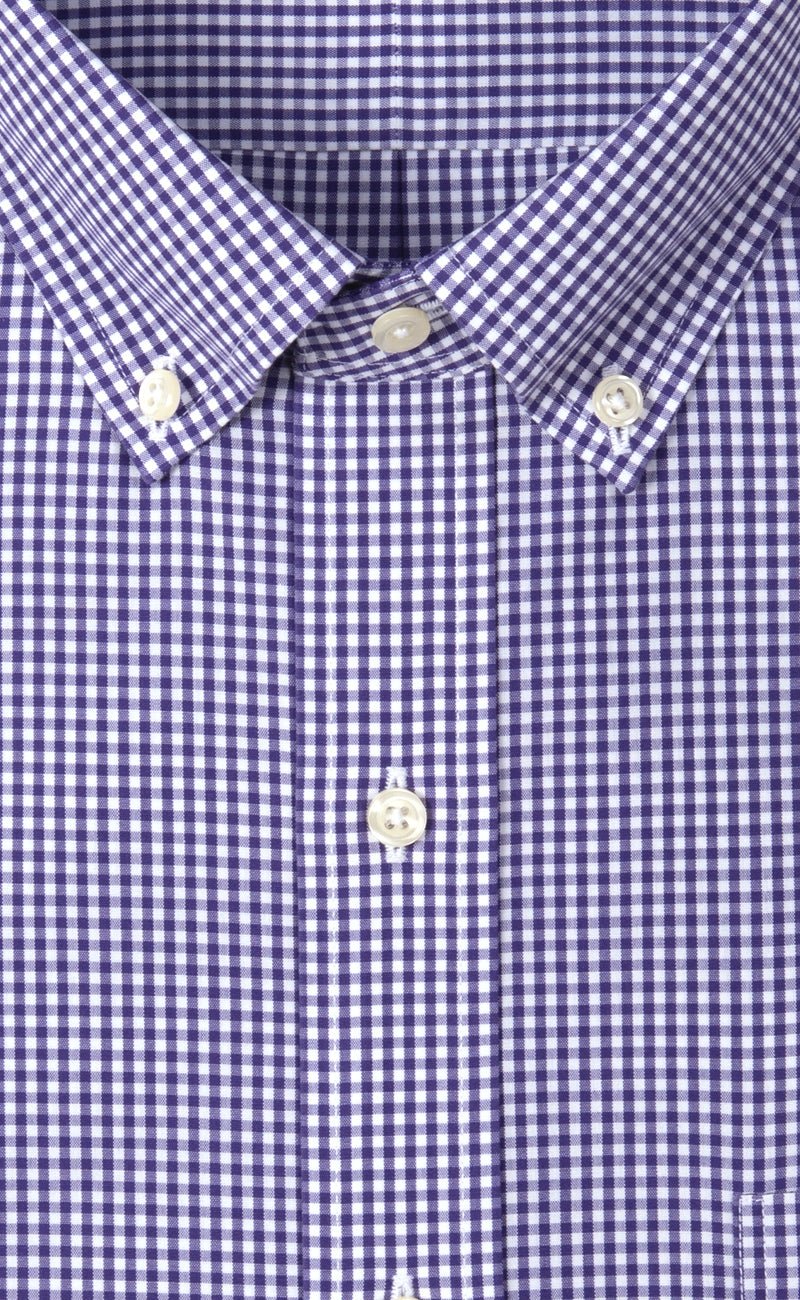 Classic Fit Purple Gingham Button - Down Collar Supima® Cotton Non - Iron Broadcloth Sport Shirt - Wilkes & Riley, LLC