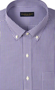 Classic Fit Purple Gingham Button - Down Collar Supima® Cotton Non - Iron Broadcloth Sport Shirt - Wilkes & Riley, LLC