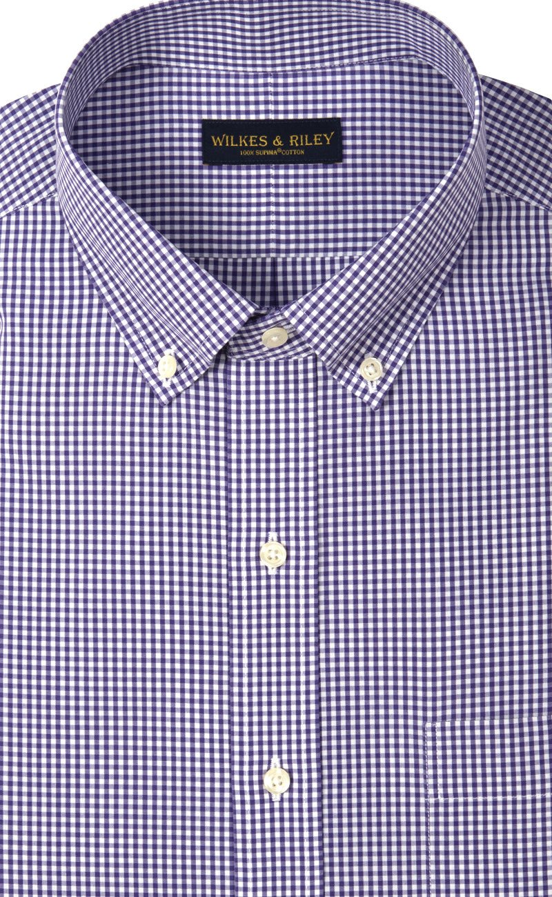 Classic Fit Purple Gingham Button - Down Collar Supima® Cotton Non - Iron Broadcloth Sport Shirt - Wilkes & Riley, LLC