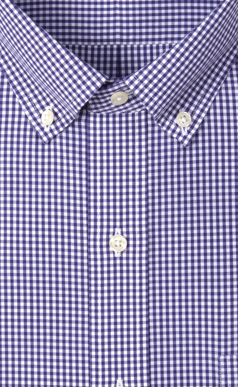 Classic Fit Purple Gingham Button - Down Collar Supima® Cotton Non - Iron Broadcloth Sport Shirt (B/T) - Wilkes & Riley, LLC
