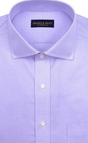 Classic fit Purple Houndstooth English Spread Collar Supima® Cotton Non - Iron Twill Dress Shirt - Wilkes & Riley, LLC