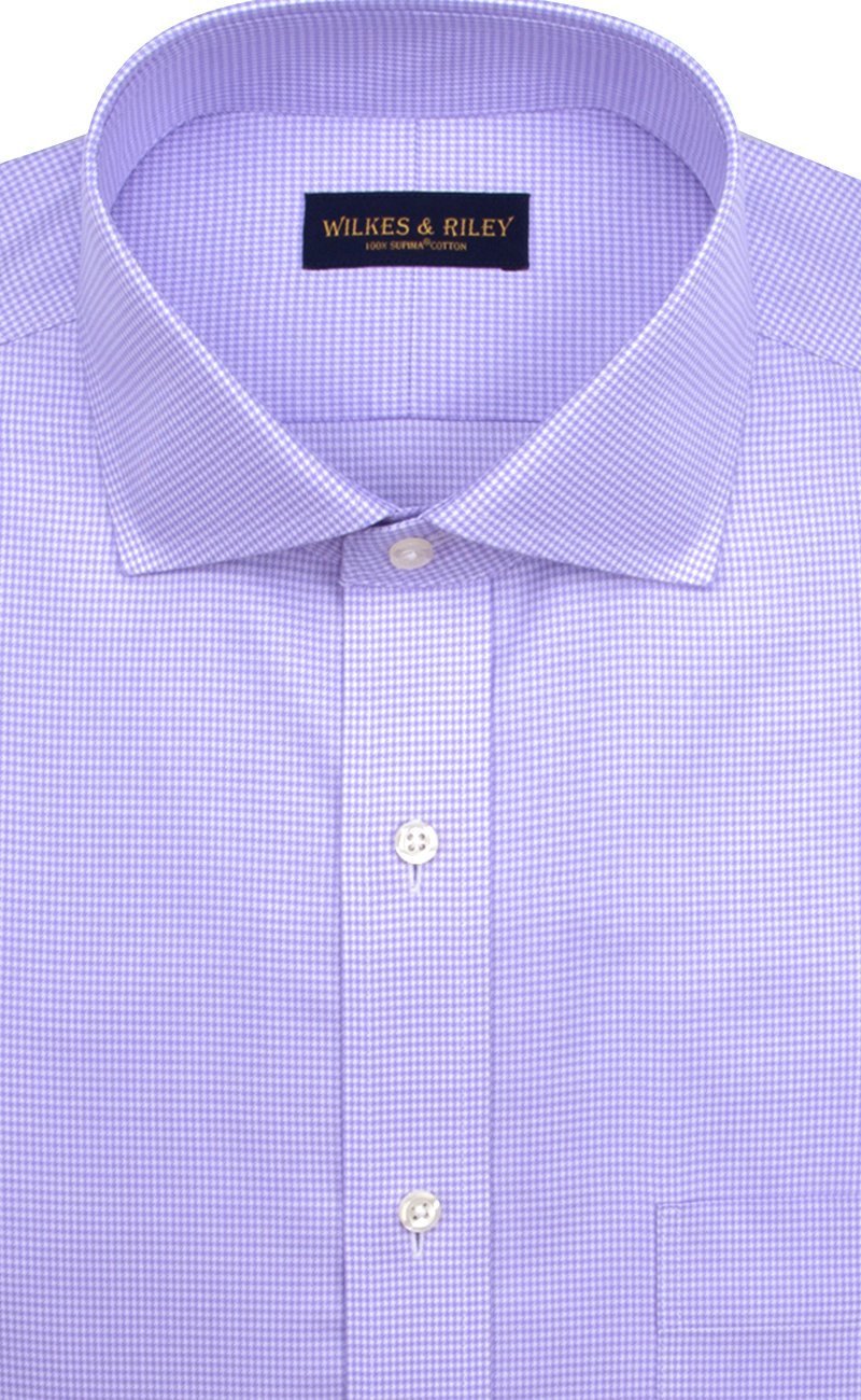 Classic fit Purple Houndstooth English Spread Collar Supima® Cotton Non - Iron Twill Dress Shirt - Wilkes & Riley, LLC