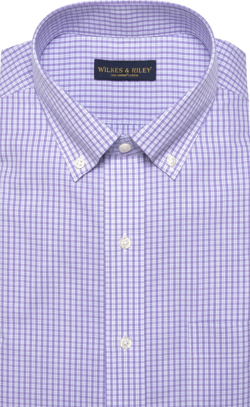 Classic Fit Purple Mini Plaid Button - Down Collar Supima® Cotton Non - Iron Broadcloth Dress Shirt (B/T) - Wilkes & Riley, LLC