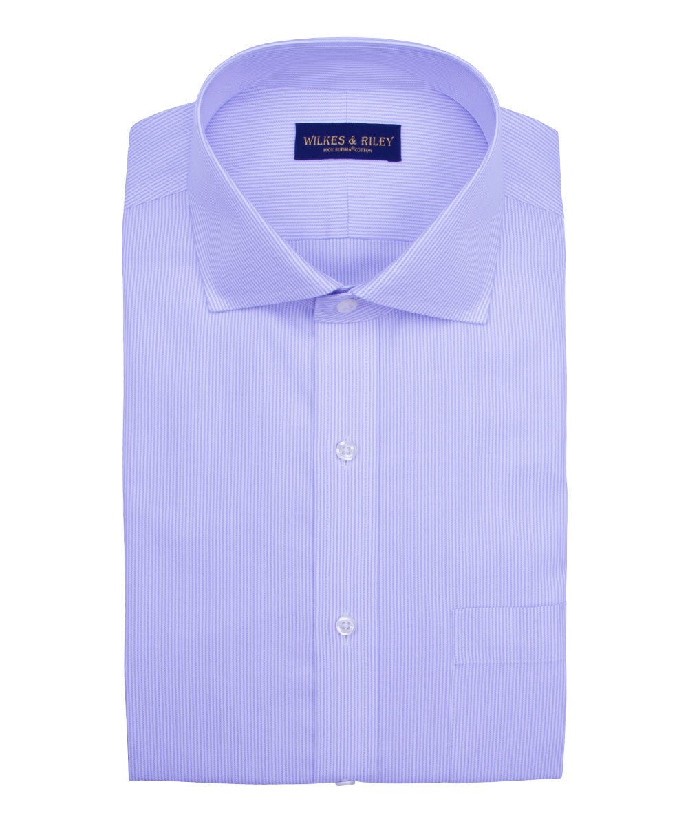 Classic Fit Purple Stripe English Spread Collar Supima® Cotton Non - Iron Twill Dress Shirt - Wilkes & Riley, LLC