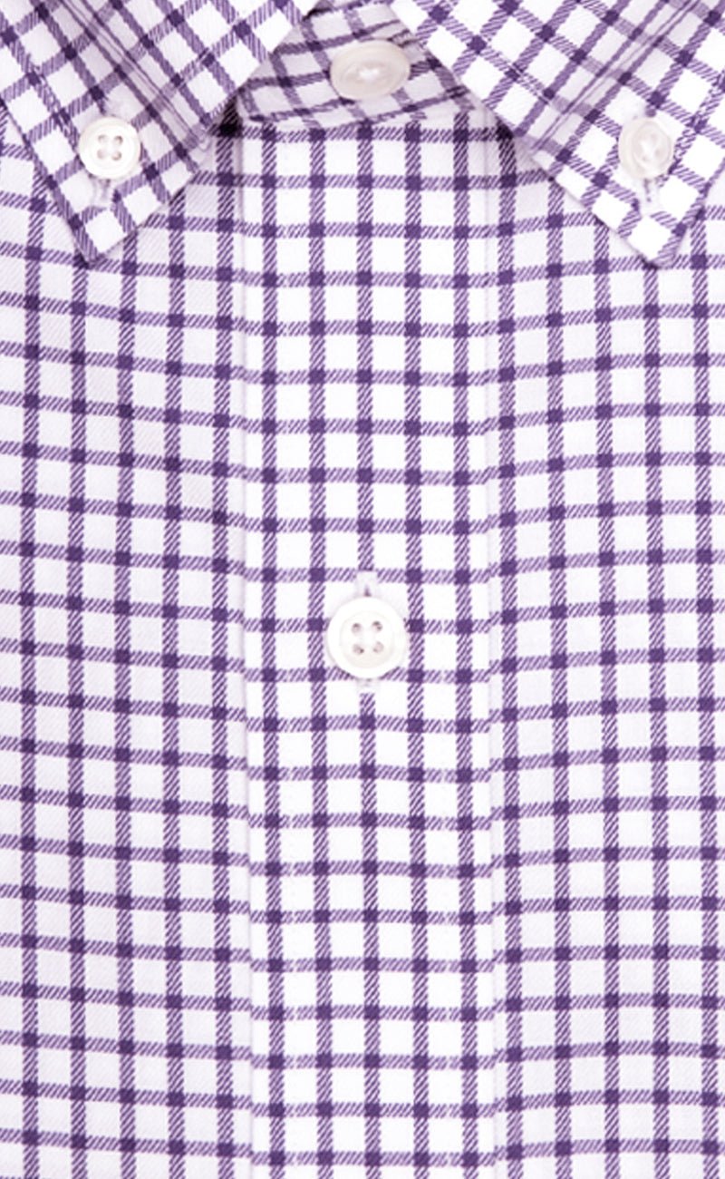 Classic Fit Purple Twill Check Button - Down Collar Supima® Cotton Non - Iron Sport Shirt - Wilkes & Riley, LLC