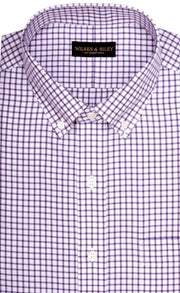 Classic Fit Purple Twill Check Button - Down Collar Supima® Cotton Non - Iron Sport Shirt (B/T) - Wilkes & Riley, LLC