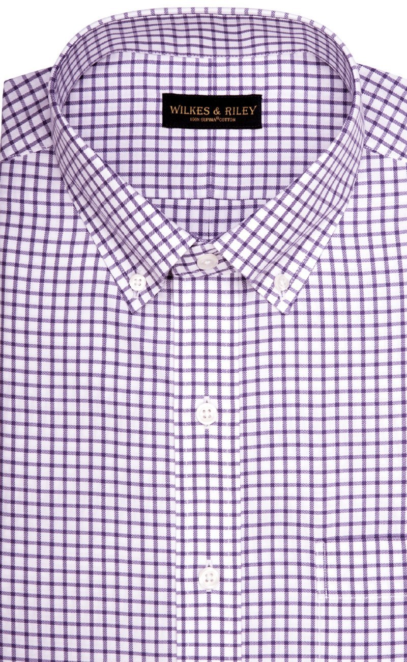 Classic Fit Purple Twill Check Button - Down Collar Supima® Cotton Non - Iron Sport Shirt (B/T) - Wilkes & Riley, LLC