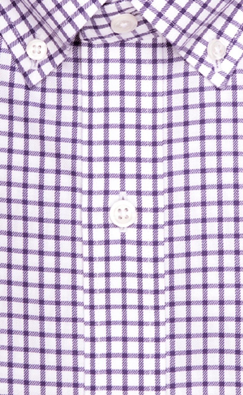 Classic Fit Purple Twill Check Button - Down Collar Supima® Cotton Non - Iron Sport Shirt (B/T) - Wilkes & Riley, LLC