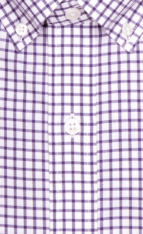 Classic Fit Purple Twill Check Button - Down Collar Supima® Cotton Non - Iron Sport Shirt (B/T) - Wilkes & Riley, LLC