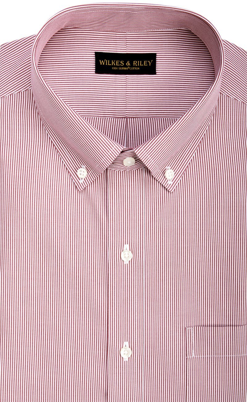 Classic Fit Red Fine Line Button - Down Collar Supima® Cotton Non - Iron Pinpoint Oxford Dress Shirt (B/T) - Wilkes & Riley, LLC