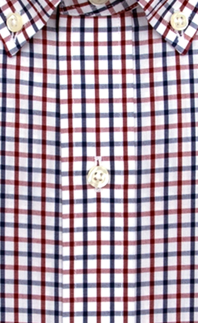 Classic Fit Red / Navy Tattersall Button - Down Collar Supima® Cotton Non - Iron Broadcloth Sport Shirt - Wilkes & Riley, LLC