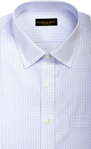 Classic Fit Sky / Grey Twill Check Spread Collar Supima® Cotton Non - Iron Dress Shirt - Wilkes & Riley, LLC