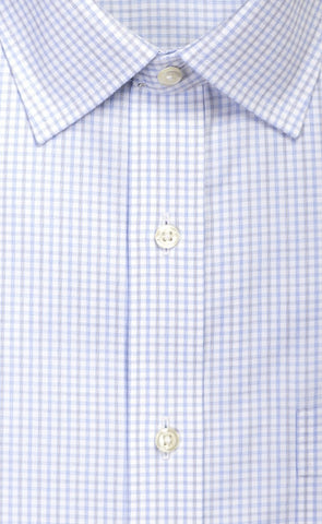 Classic Fit Sky / Grey Twill Check Spread Collar Supima® Cotton Non - Iron Dress Shirt (B/T) - Wilkes & Riley, LLC