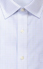 Classic Fit Sky / Grey Twill Check Spread Collar Supima® Cotton Non - Iron Dress Shirt (B/T) - Wilkes & Riley, LLC