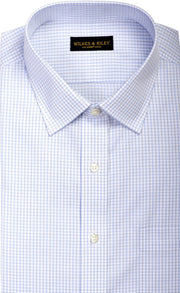 Classic Fit Sky / Grey Twill Check Spread Collar Supima® Cotton Non - Iron Dress Shirt (B/T) - Wilkes & Riley, LLC