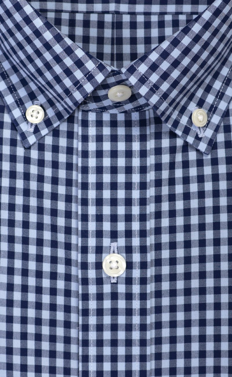 Classic Fit Sky / Navy Large Gingham Check Button - Down Collar Supima® Non - Iron Cotton Broadcloth Sport Shirt - Wilkes & Riley, LLC