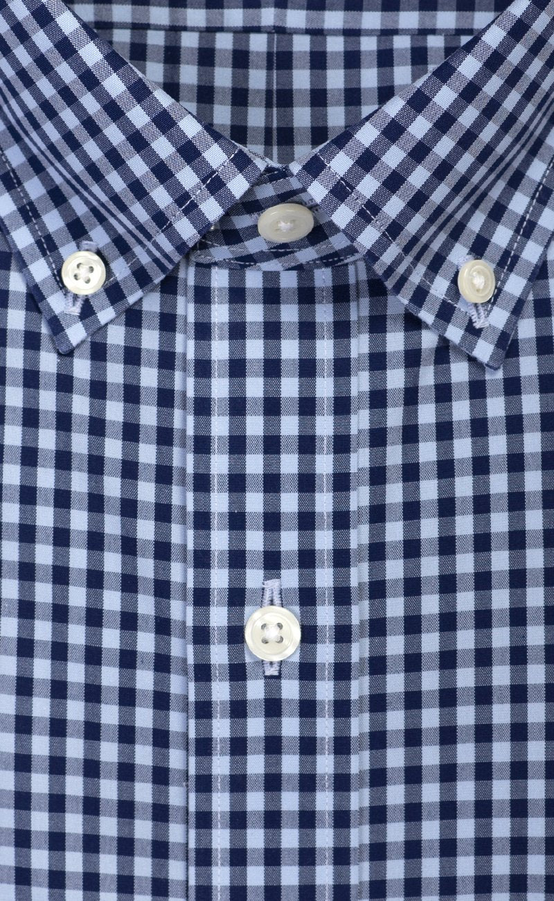 Classic Fit Sky / Navy Large Gingham Check Button - Down Collar Supima® Non - Iron Cotton Broadcloth Sport Shirt (B/T) - Wilkes & Riley, LLC
