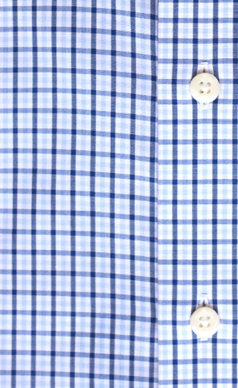 Classic Fit Sky / Navy Tattersall check Button - Down Collar Supima® Non - Iron Cotton Broadcloth Sport Shirt (B/T) - Wilkes & Riley, LLC