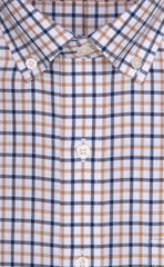 Classic Fit Tan / Navy Twill Check Button - Down Collar Supima® Cotton Non - Iron Sport Shirt (B/T) - Wilkes & Riley, LLC