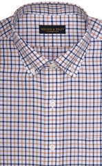 Classic Fit Tan / Navy Twill Check Button - Down Collar Supima® Cotton Non - Iron Sport Shirt (B/T) - Wilkes & Riley, LLC