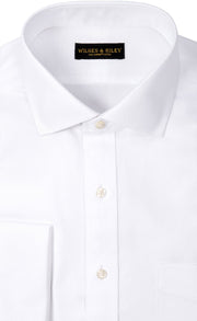 Classic Fit White English Spread Collar French Cuff Supima® Cotton Non - Iron Basketweave Dress Shirt (B/T) - Wilkes & Riley, LLC