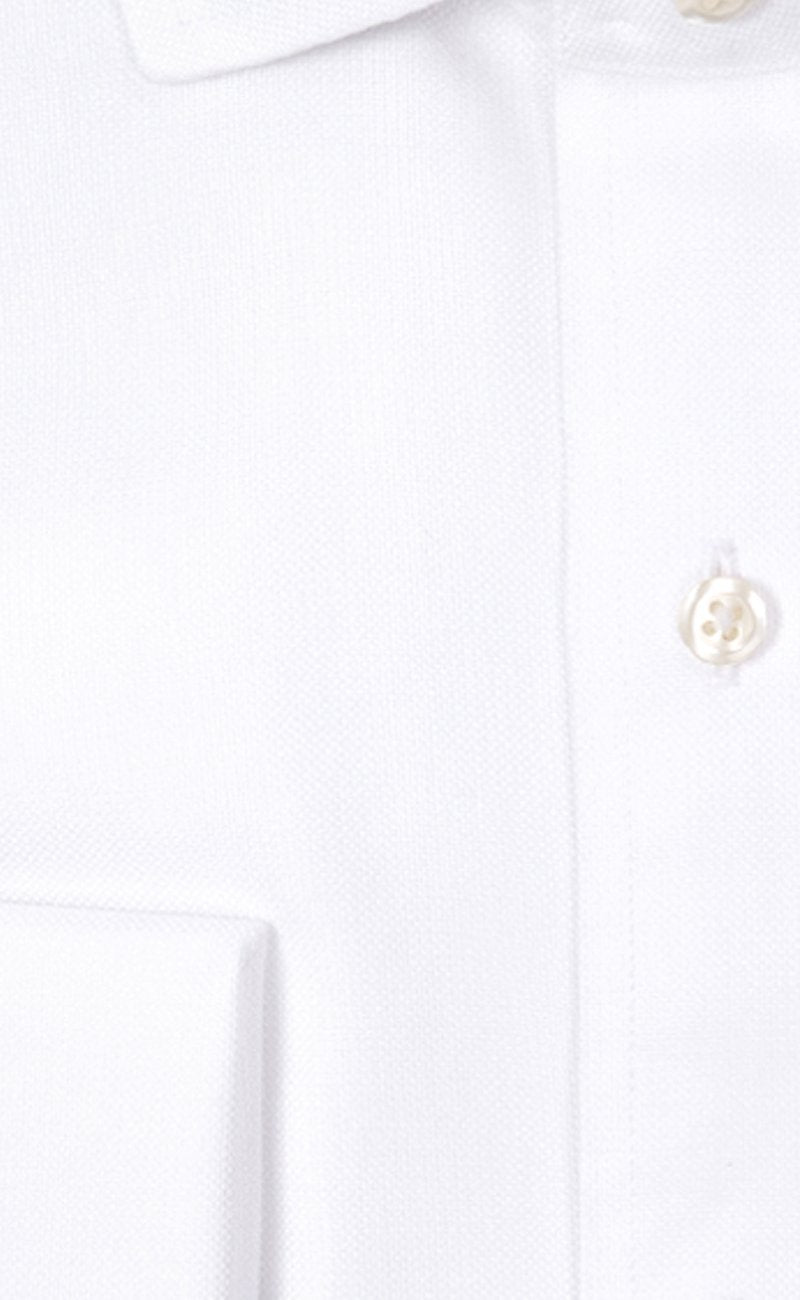 Classic Fit White English Spread Collar French Cuff Supima® Cotton Non - Iron Basketweave Dress Shirt (B/T) - Wilkes & Riley, LLC