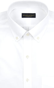Classic Fit White Solid Button - Down Collar Supima® Cotton Non - Iron Pinpoint Oxford Dress Shirt - Wilkes & Riley, LLC