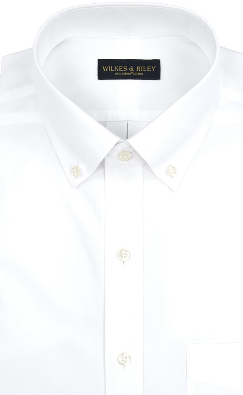 Classic Fit White Solid Button - Down Collar Supima® Cotton Non - Iron Pinpoint Oxford Dress Shirt - Wilkes & Riley, LLC