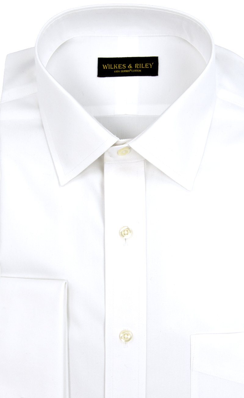 Classic Fit White Solid Spread Collar French Cuff Supima® Cotton Non - Iron Pinpoint Oxford Dress Shirt (B/T) - Wilkes & Riley, LLC