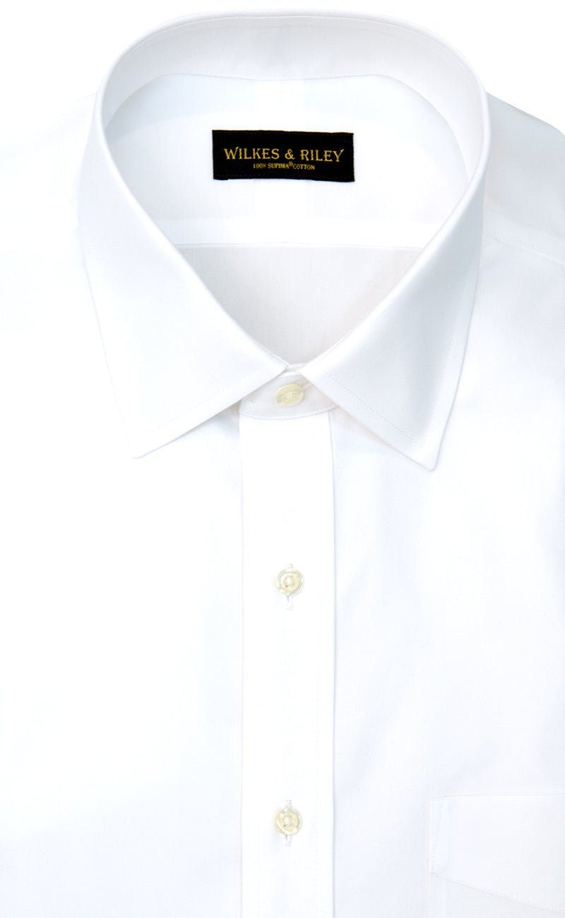 Classic Fit White Solid Spread Collar Supima® Cotton Non - Iron Pinpoint Oxford Dress Shirt - Wilkes & Riley, LLC