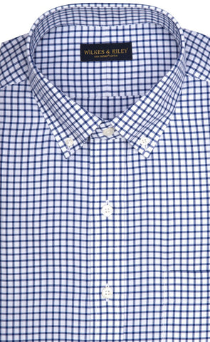 Classic Fit Blue Twill Check Button-Down Collar Supima® Cotton Non-Iron Sport Shirt (B/T)