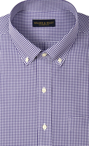 Classic Fit Purple Gingham Button-Down Collar Supima® Cotton Non-Iron Broadcloth Sport Shirt (B/T)