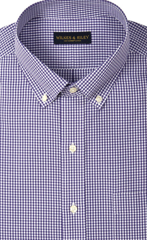 Tailored Fit Purple Gingham Button-Down Collar Supima® Cotton Non-Iron Broadcloth Sport Shirt (B/T)