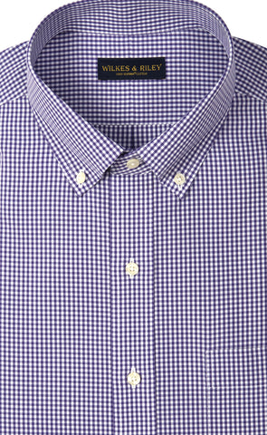 Classic Fit Purple Gingham Button-Down Collar Supima® Cotton Non-Iron Broadcloth Sport Shirt