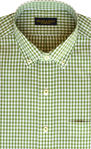 Tailored Fit Green Gingham Button-Down Collar Supima® Non-Iron Cotton Broadcloth Sport Shirt