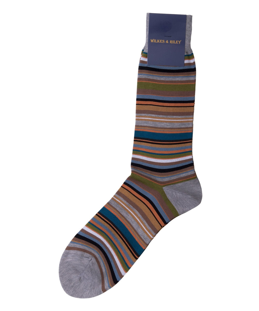 Green, Grey, Teal Multi Stripe Cotton - Mid Calf - Wilkes & Riley, LLC
