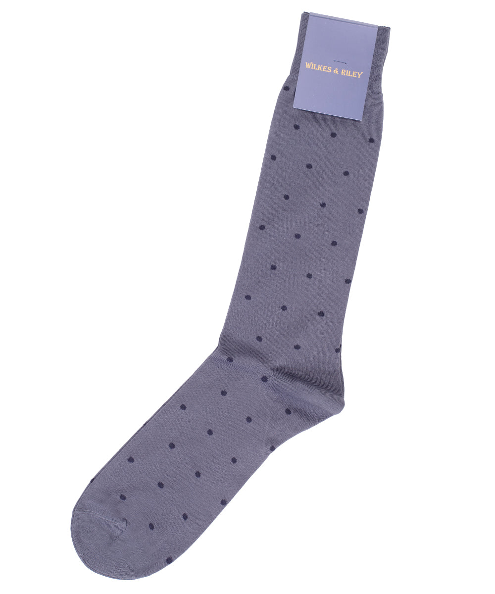Grey With Navy Dot Cotton Sock - Mid Calf